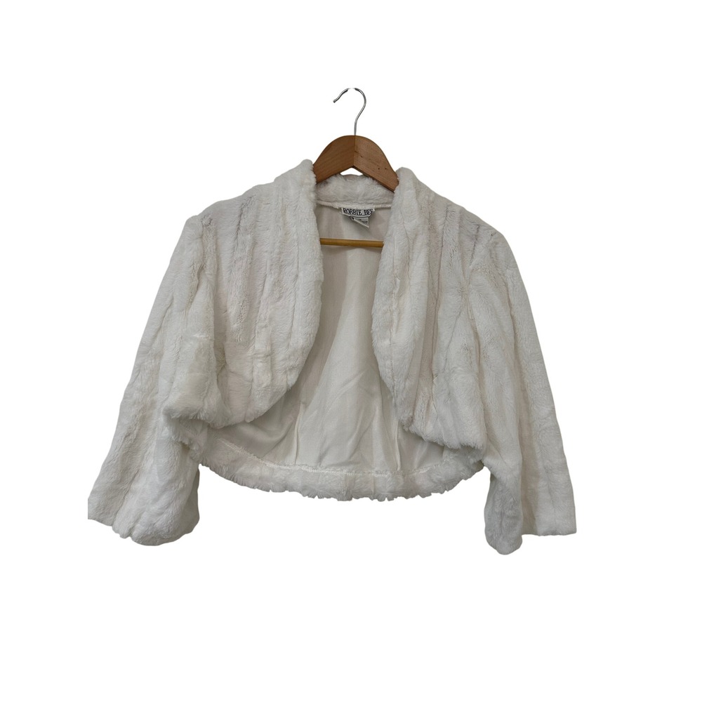 VTG Robbie Bee Women 1X White Faux Fur Bolero Shrug Cropped Formal Event Holiday